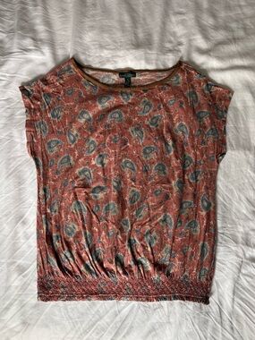 Ralph Lauren Faded Red Paisley Top with Blue Accents